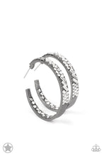 Load image into Gallery viewer, Paparazzi Glitzy By Association Gunmetal Blockbuster Hoop Earrings