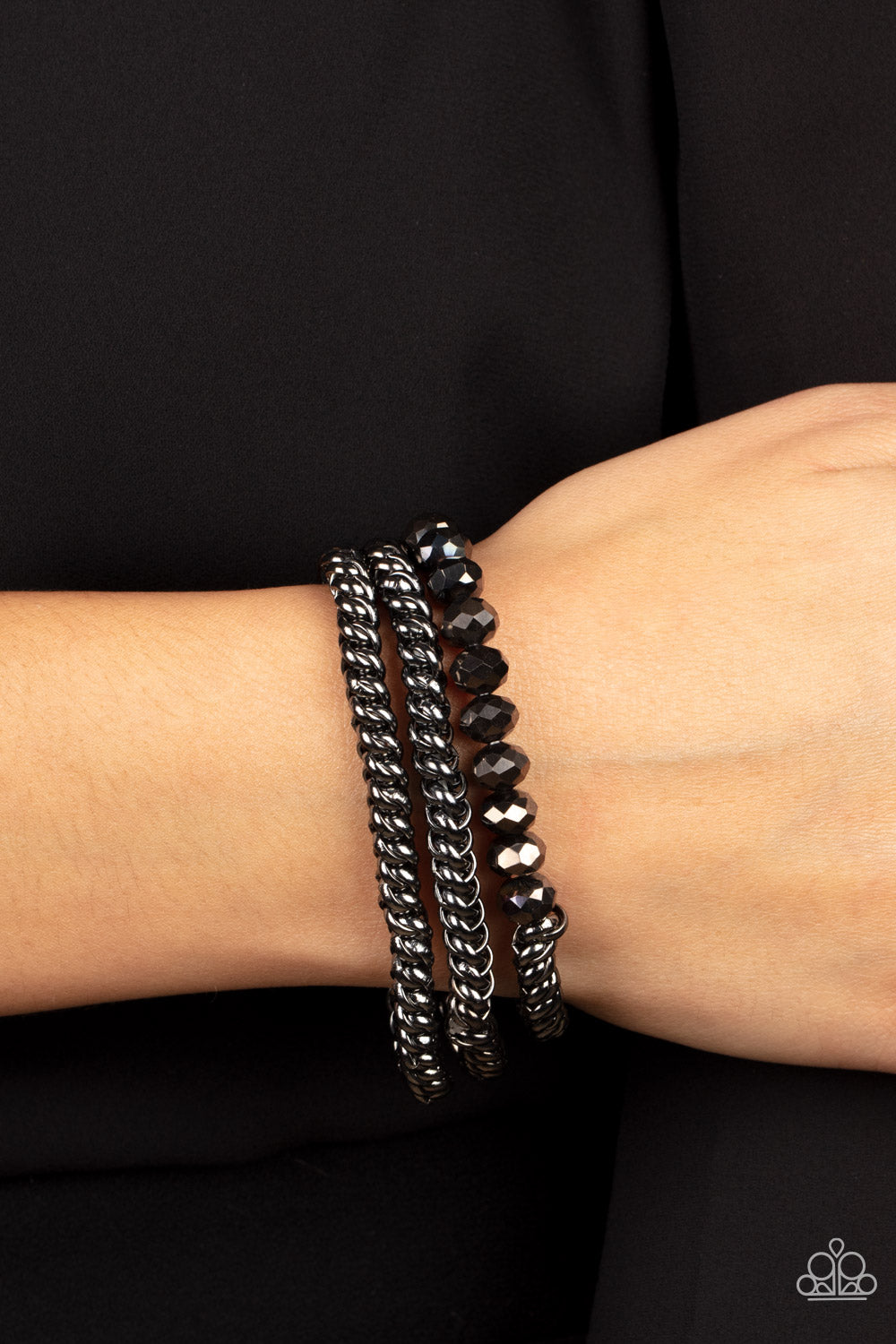 Paparazzi Gutsy and Glitzy Black Stretchy Bracelets