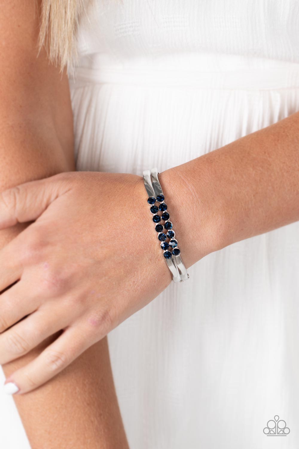 Paparazzi Doubled Down Dazzle Blue Hinge Bracelet