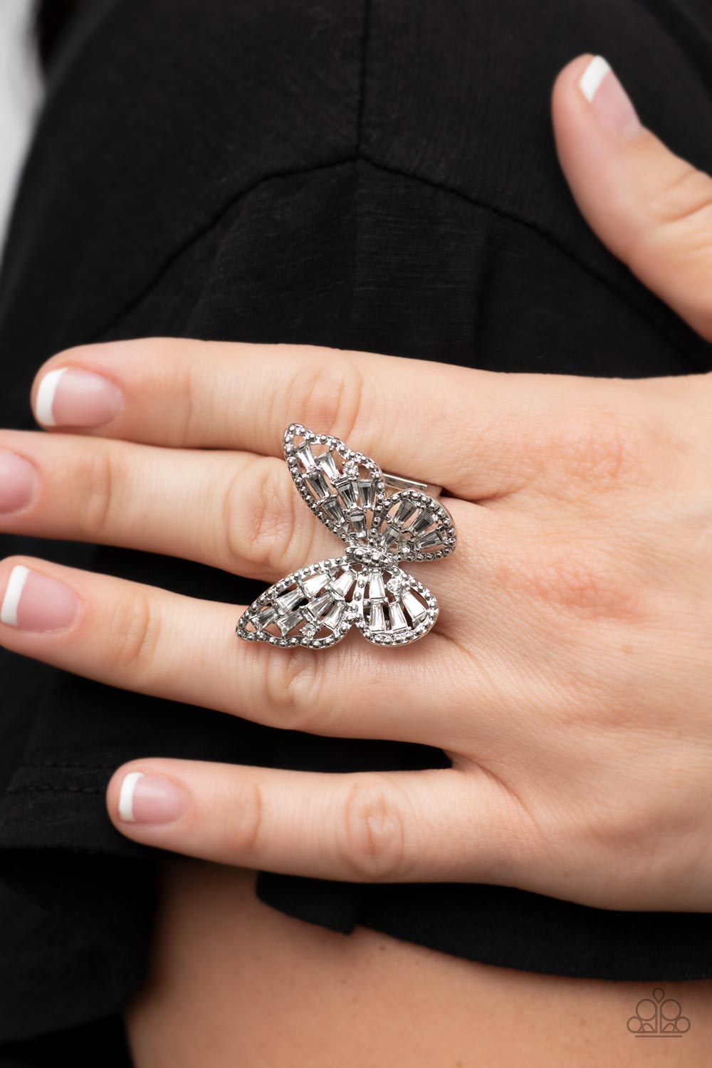 Paparazzi Bright-Eyed White Butterfly Ring