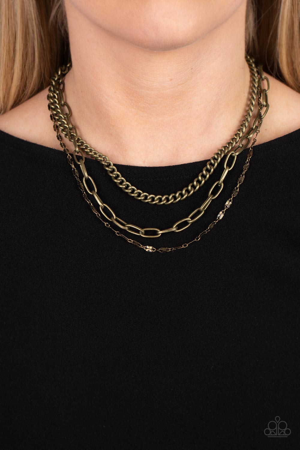 Paparazzi Galvanized Grit Brass Necklace