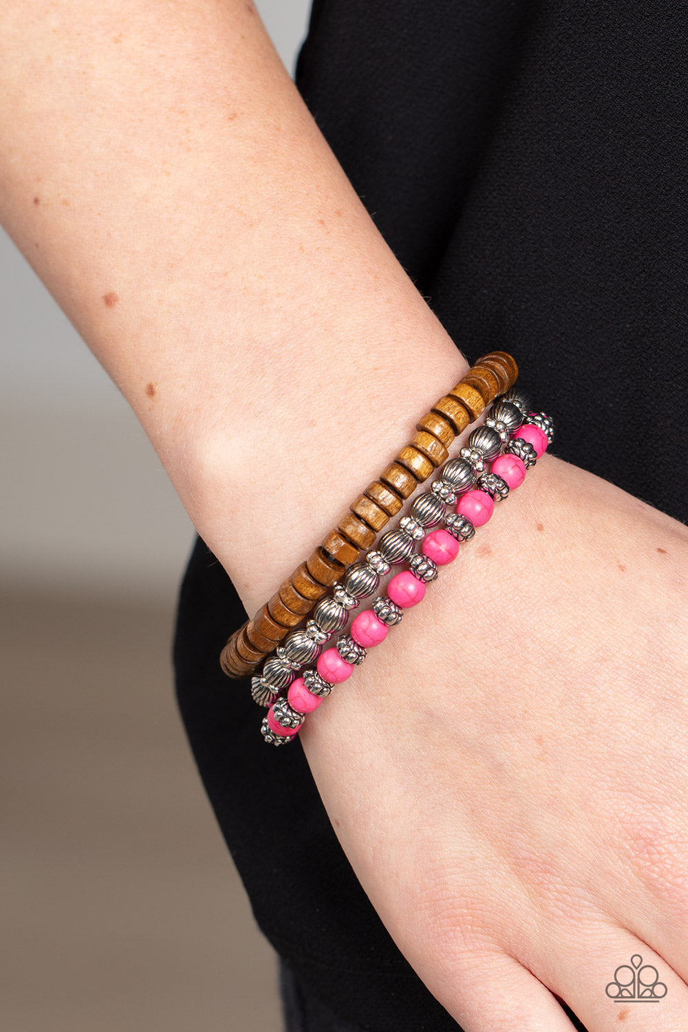 Paparazzi Escapade Route Pink and Brown Bracelet