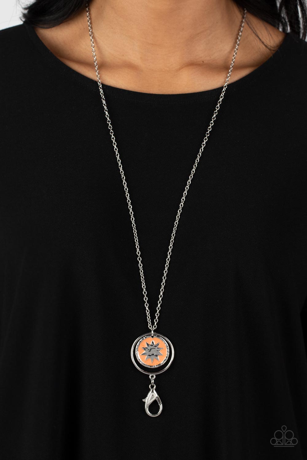 Paparazzi Cretian Crest Orange Lanyard Necklace